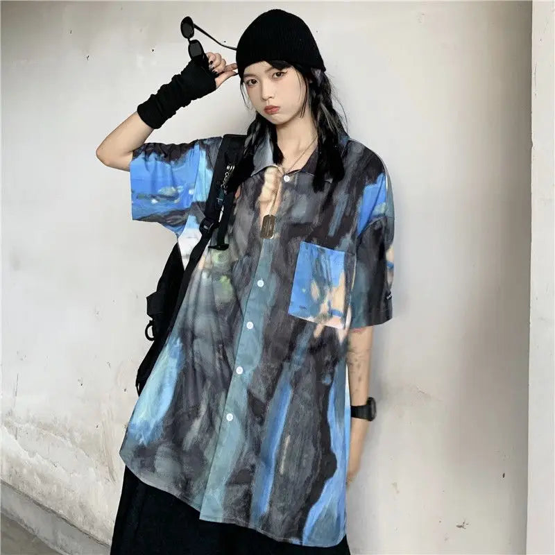 Korean style shirts for men and women 2024 new summer design niche retro tie-dye shirts loose short-sleeved tops trendy y2k tops Street King Limited