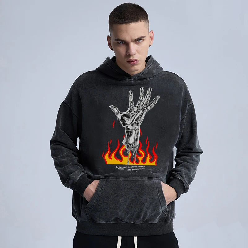 Rainbowtouches Washed Hoodies Men Fashional  High Street Hand Print Vintage Hip Hop Men's Hoodie Street Unisex Superior Quality Street King Limited