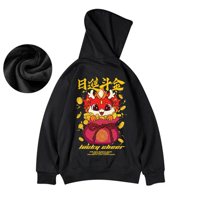 Lucky Cheer Dragon Printed Hoody Man Y2K Streetwear Clothes Fleece Hip Hop Loose Fashion Pullover Sweatshirts Graphic Hoody Street King Limited