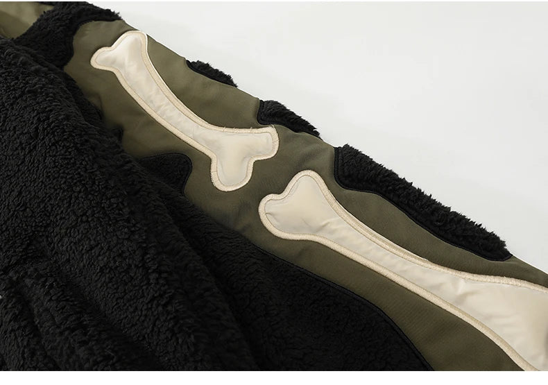 mens casual skulls patchwork fleece jackets coats new hairy stand collar zipper loose hoodies outerwears warm streetwear parkas unique default style 4799