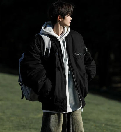 High Street Pilot Cotton Jackets Mens Thickening Winter Tooling Trendy Profile Warm Bomber Coats Unisex Baseball Collar Parkas Street King Limited