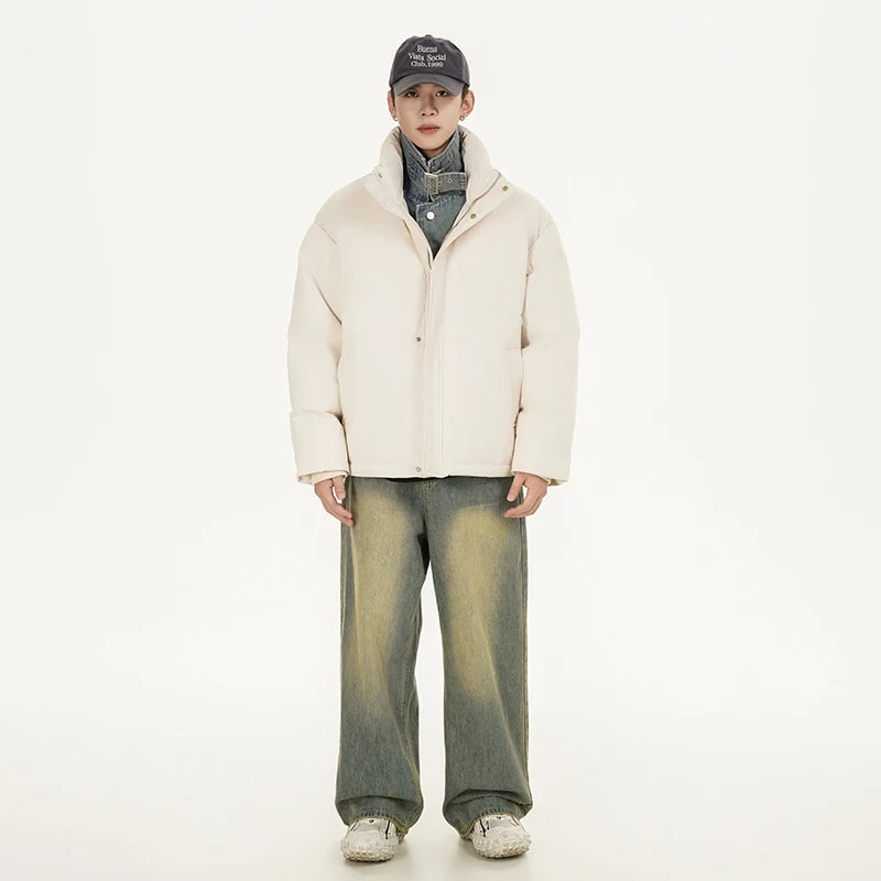 Winter Splice Denim Cotton-padded Jacket Men Women Stand Collar Fashion Loose Casual Thicken Warm Parkas Jacket Boyfriend Coat Street King Limited