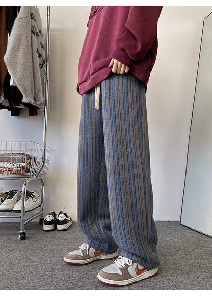 high quality stripe plaid mens trousers baggy straight fashion classic padded autumn winter casual pants male plus size m 8xl unique default style 1164