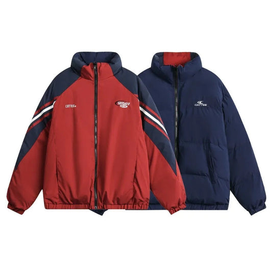 Winter Double Sided Parkas Women Men Thick Warm Patchwork Cotton Padded Coat High Street Loose College Stand Collar Outwear New Street King Limited
