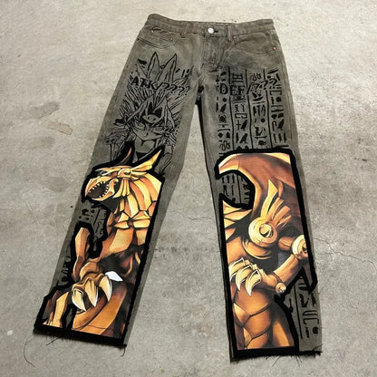 harajuku high street y2k baggy jeans punk popular print wide leg denim pants jeans streetwear trouser men clothing unique jeans style 1953