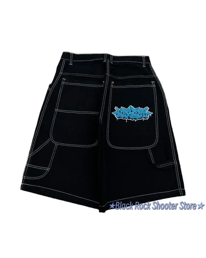 Hip Hop Wexwear Letter Embroidery Graphic Shorts Harajuku Streetwear Y2k Black Jeans Denim Baggy Gym Skate Shorts Men Clothing Street King Limited