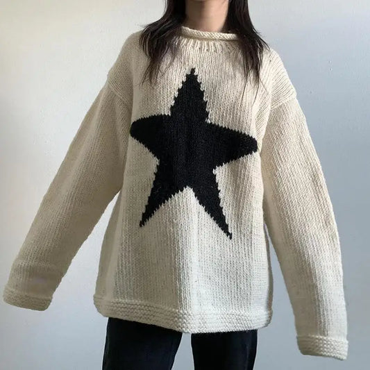 Traf-2024 Women's Sweater zssiibo Official Website Autumn New y2k Fashion Five Star Pattern Printed Women's Clothing Sales Street King Limited