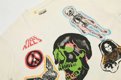 European and American dark skull print European and American high street loose short-sleeved T-shirt for men and women, trendy Street King Limited
