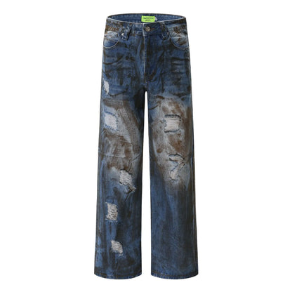vintage ripped straight jeans blue distressed baggy jeans trousers streetwear luxury loose casual denim pants male y2k hombre stacked flare jeans