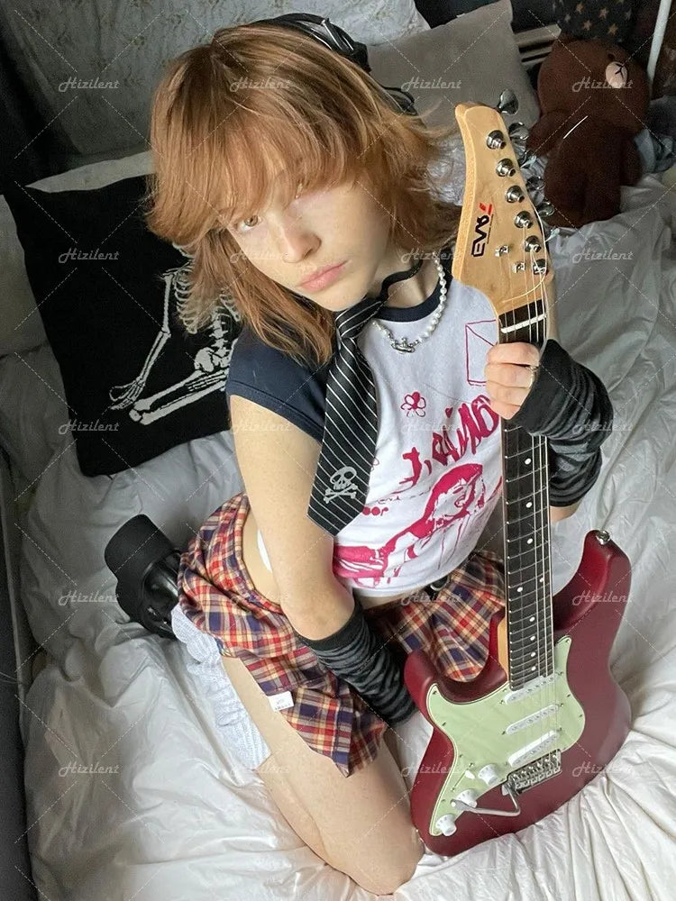 Kawaii Graphic Women Crop Tops Harajuku baby tee Y2K Goth Short Sleeve Streetwear Print Clothes T-shirt emo scene Vintage Grunge Street King Limited
