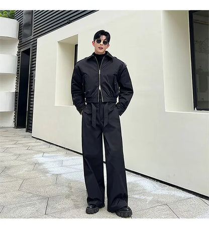 men 2 pieces sets quilted short cargo jacket pant autumn winter korean streetwear casual thicken bomber coat trousers suits unique cargo style 2649