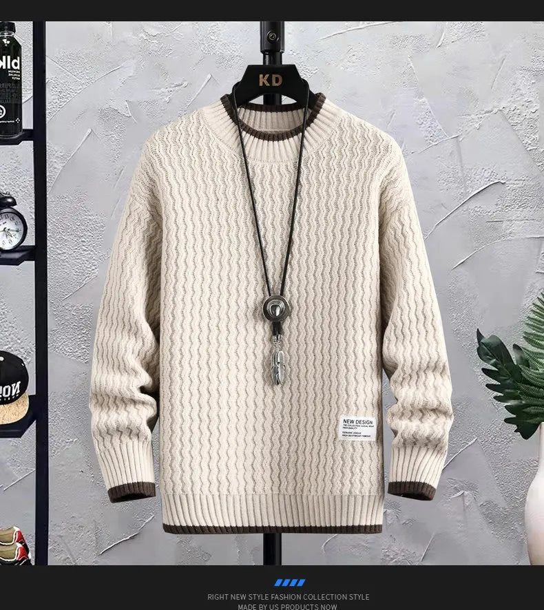 Stripe Sweaters Men Winter Korean Style Mens Warm Sweater Men Fashion Sweaters Splicing Color Patterns Men's Wool Pullovers Male Street King Limited