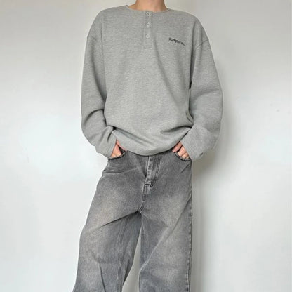 Trendy Korean Style Personalized Floral Gray Waffle Print Long-sleeved Autumn American Men's Women's Y2K Round Neck Sweatshirt Street King Limited
