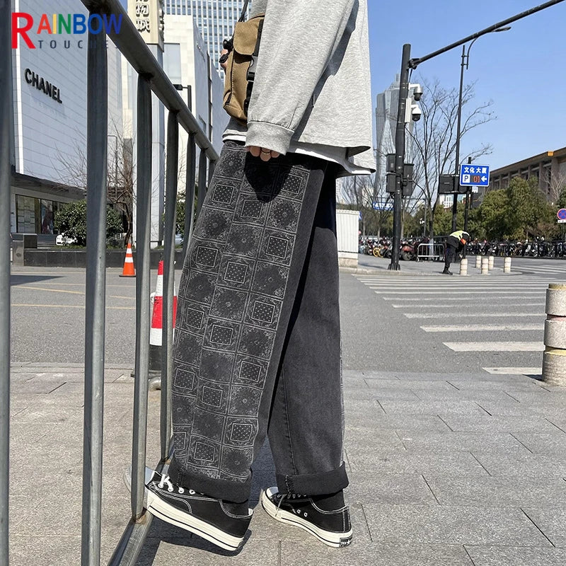 rainbowtouches bandana paisley pants mens high street color matching full print straight hip hop retro legged casual pant unisex unique default style 673