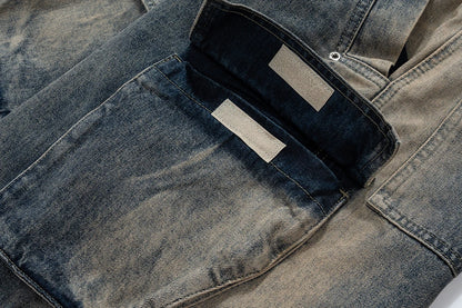 RO Style Gradient Ribbons Multi-pockets Drawstring Jeans for Men Harajuku Streetwear Baggy Y2K Denim Trousers Oversized Cargos Street King Limited