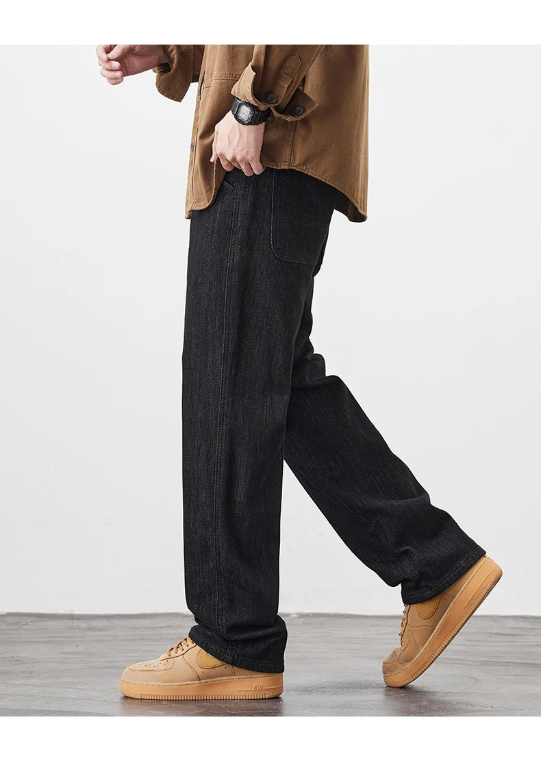 plus size 28 42 micro elastic jeans men classic fashion casual loose straight black denim jeans pant cityboy jeans long trousers unique jeans style 2028