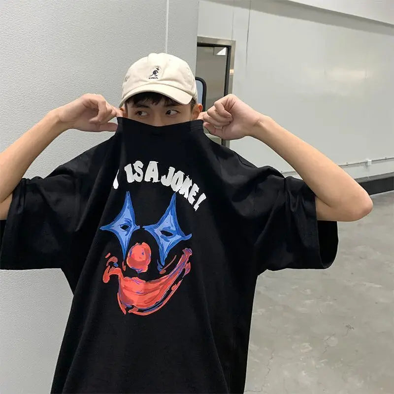 Pure cotton 2024 new summer fashion brand clown t-shirt men's short-sleeved loose ins trend versatile half-sleeved T-shirts tops Street King Limited