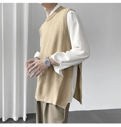 Slim Fit Sweater Vest Men Warm Fashion Casual Knitted Pullover Men Korean Loose Sleeveless Sweater Mens Jumper Clothes M-3XL Street King Limited