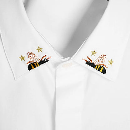 New 2022 Luxury Men Classic Embroidered Bee Spide Stars Fashion Cotton Casual Shirts Shirt High Quality Short Sleeves A56 Street King Limited