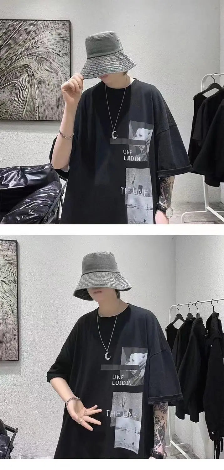 T-shirt men's 2024 summer new Korean style short-sleeved fat man versatile top student trendy T-shirt men clothing y2k tops emo Street King Limited
