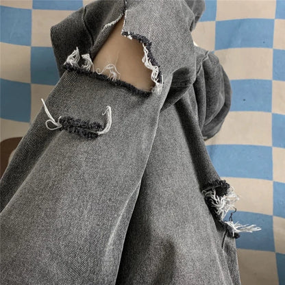 xpqbb vintage streetwear dark gray jeans women y2k high waist ripped denim trousers female 2022 new design loose wide leg pants unique jeans style 2606