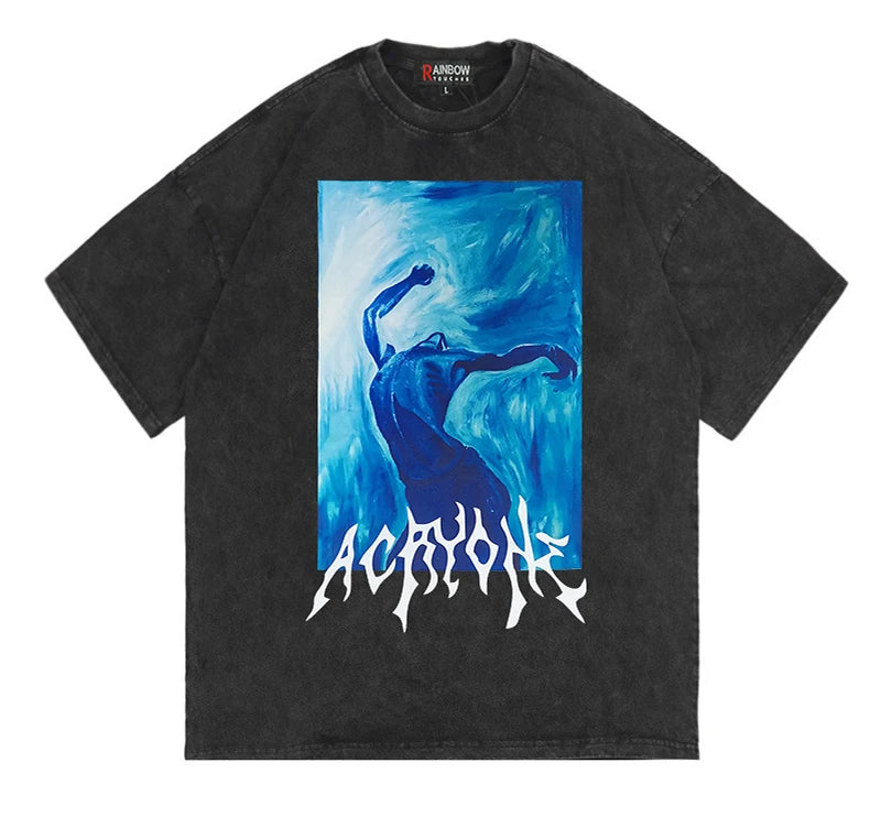 Rainbowtouches Summer T-shirts Oversized Men Fashion Acid Wash T-Shirt Loose Hip Hop High Street Style Unisex Quality Clothing Street King Limited