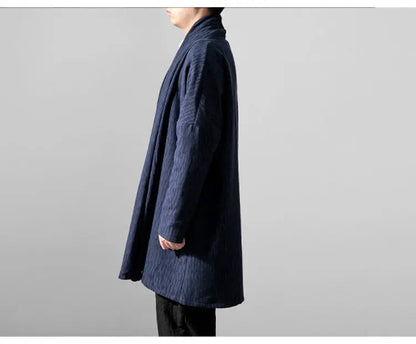 men autumn winter thick fleece liner loose casual punk gothic long cardigan trench coat streetwear kimono robe jacket outerwear unique default style 1008