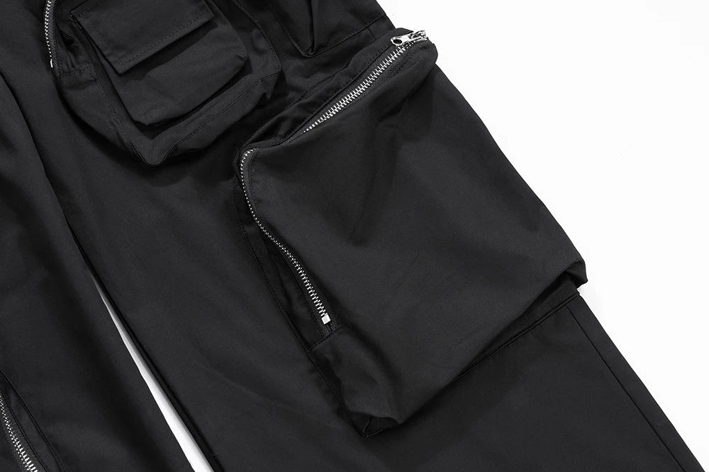high street multi pokcets functional wide leg cargo pants unisex black straight baggy y2k overalls oversized loose trousers unique cargo style 435