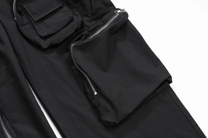 high street multi pokcets functional wide leg cargo pants unisex black straight baggy y2k overalls oversized loose trousers unique cargo style 435