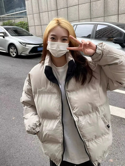 Winter Double Sided Parkas Women Men Thick Warm Patchwork Cotton Padded Coat High Street Loose College Stand Collar Outwear New Street King Limited