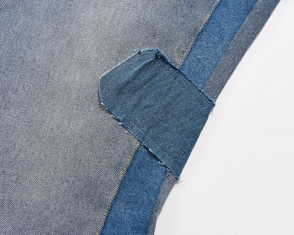 high street patchwork hole ripped baggy jeans for men straight pocket washed distressed casual denim trousers oversized unique jeans style 4026