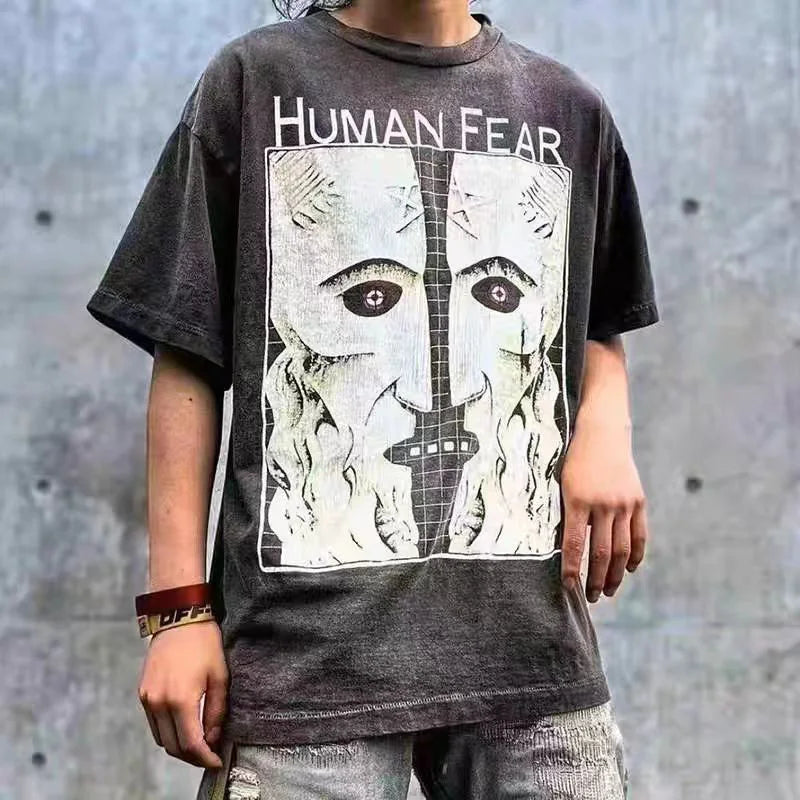 2024ss Sheep Lion Head Printing T Shirt Michael Men Woman Good Quality Vintage Wash Black O-Neck Loose Casual Tops Tee Street King Limited