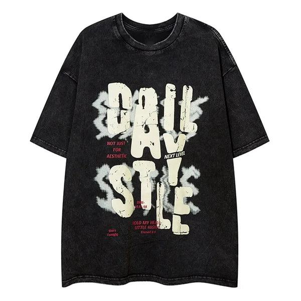 Men Short Sleeve T Shirts Letter Graffiti Distressed Tshirt Hip Hop Street Versatile Tee American Retro Loose Summer Tops Unisex Street King Limited