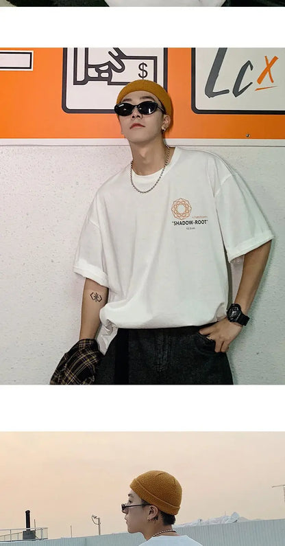 Summer quarter-sleeved men's T-shirt ins clothes trend Korean style loose mid-sleeve short-sleeved T-shirt half-sleeved T shirts Street King Limited