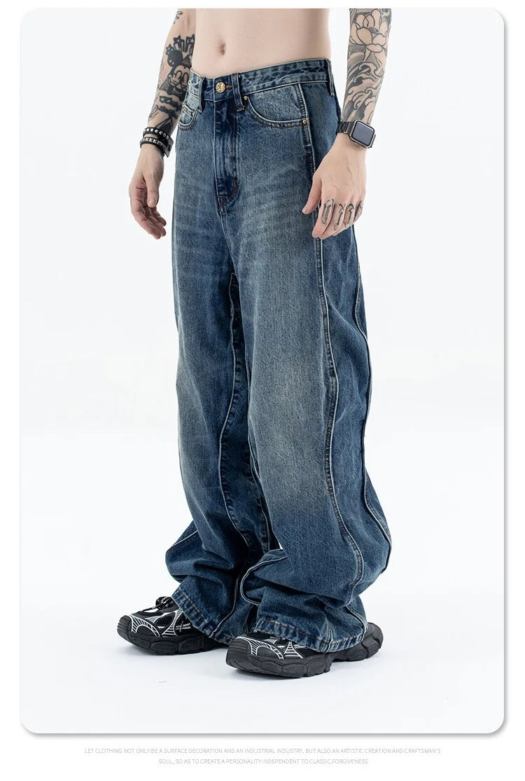 2024 autumn and winter new wave pants wash do old outline jeans unique jeans style 4799