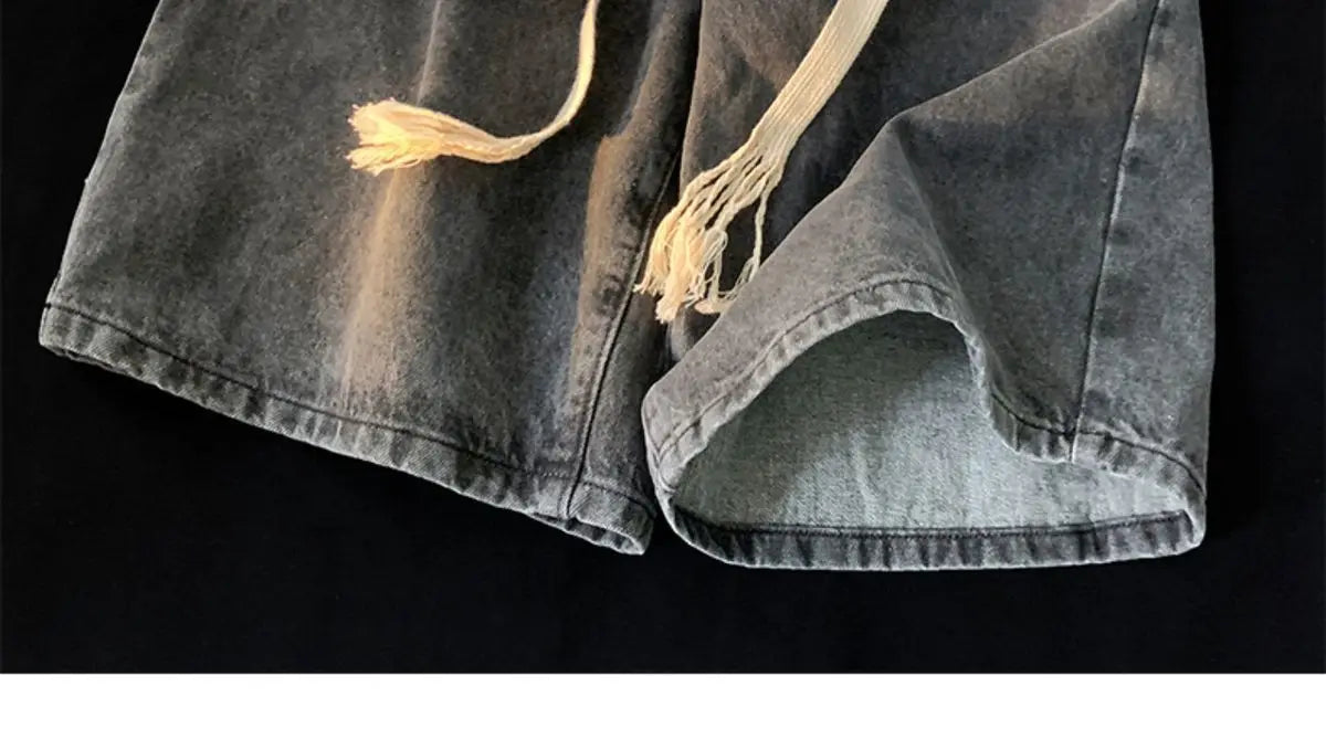 American denim shorts men's summer thin denim shorts elastic waist loose American retro high street pants men clothing y2k tops Street King Limited