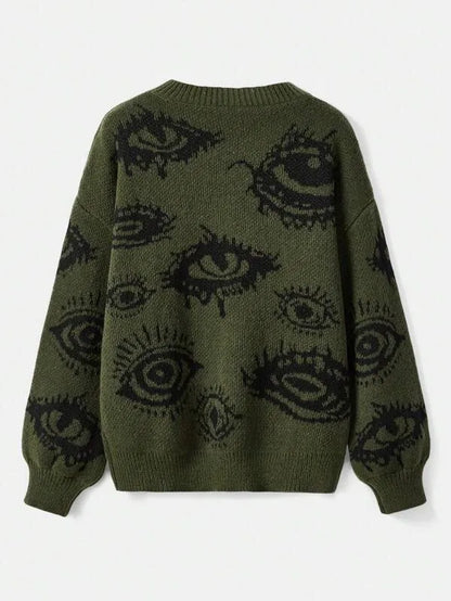 Traf Women's sweater eyes y2k new  pullovers Knit wear  Winter clothes women vintage Female clothing long sleeve tops Oversize Street King Limited