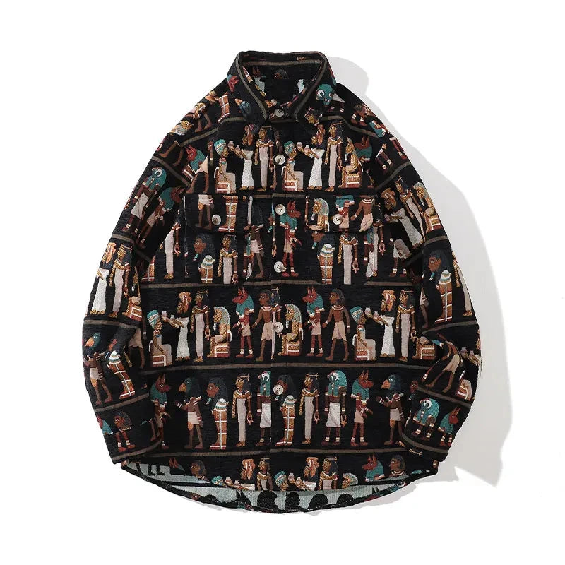 Streetwear Gonthwid Harajuku Streetwear Shirts Coats Vintage Egyptian Stripe Shir Gonthwid Harajuku Streetwear Shirts Coats Vintage Egyptian Stripe Shirt Jackets Hip Hop Fashion Blouse Loose Casual Button Top Fashion Sweater Jacket With Graphic Design For Men