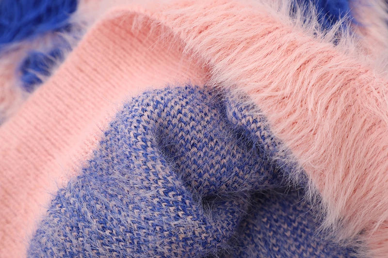 Irregular Contrast Color Knitted Sweater Unisex Harajuku Sweater Casual Warm Furry Pullover Streetwear Sweaters Jumpers Knitwear Street King Limited