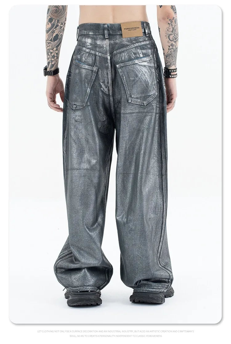 Autumn/winter 2024 loose wash jeans with silver coating Street King Limited