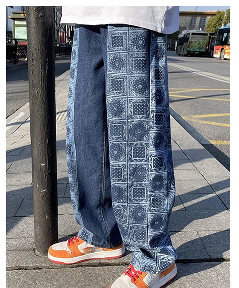 rainbowtouches bandana paisley pants mens high street color matching full print straight hip hop retro legged casual pant unisex unique default style 684