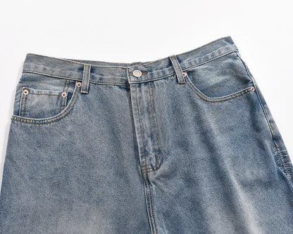 high street patchwork hole ripped baggy jeans for men straight pocket washed distressed casual denim trousers oversized vintage washed jeans