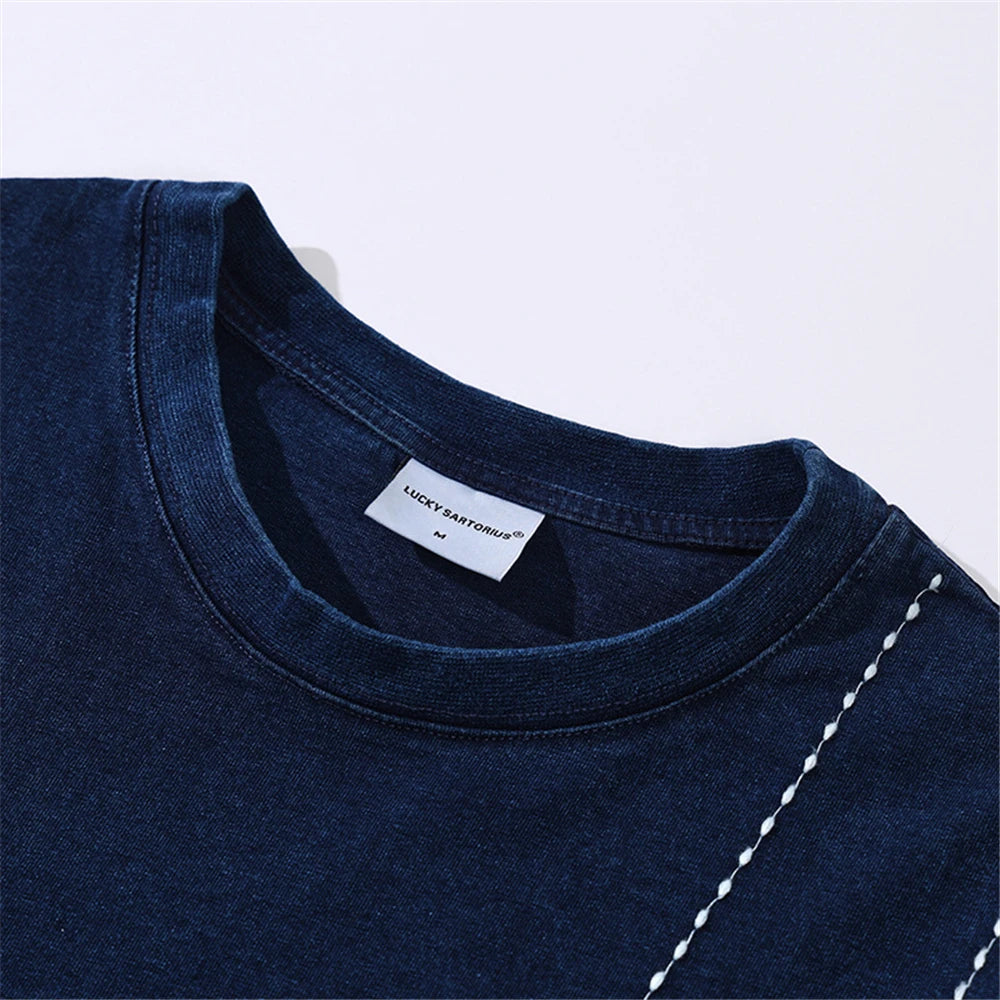 2024 Hip Hop T-Shirt Black Blue Streetwear Water Droplet Embroidery T-shirts Casual Cotton Unisex Tshirt Men Tops Tees Hipster Street King Limited