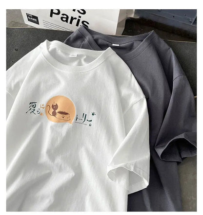 Korean style fun cat print men short-sleeved T-shirt new lazy style y2k simple casual versatile salt loose half-sleeved T-shirt Street King Limited