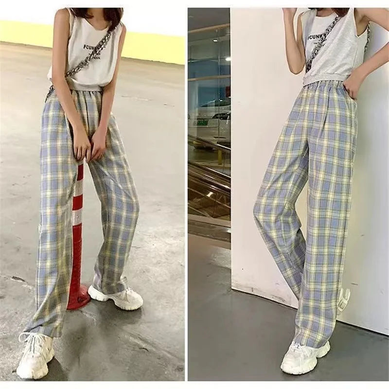 Checkered Pants Plaid Women's Free Shopping Loose Straight Wide-leg Wild Straight Casual Plaid Street King Limited