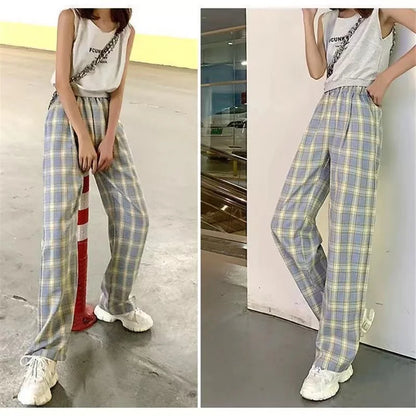 Checkered Pants Plaid Women's Free Shopping Loose Straight Wide-leg Wild Straight Casual Plaid Street King Limited