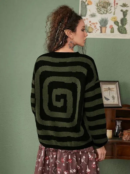 Y2K Women's Sweater Clothing Vintage Knitted Wool Sweater Jumper Round Neck Stripe High Neck Round Neck Long Sleeve Clothing Top Street King Limited