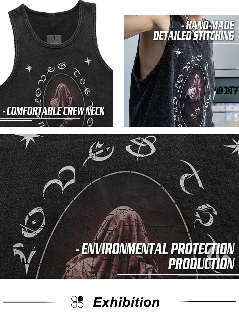 Rainbowtouches 2022 T-Shirt Unisex High Street Vintage Drak Graffiti Loose Casual Sleeveless Shirts Street Fashion Hip Hop Vest Street King Limited