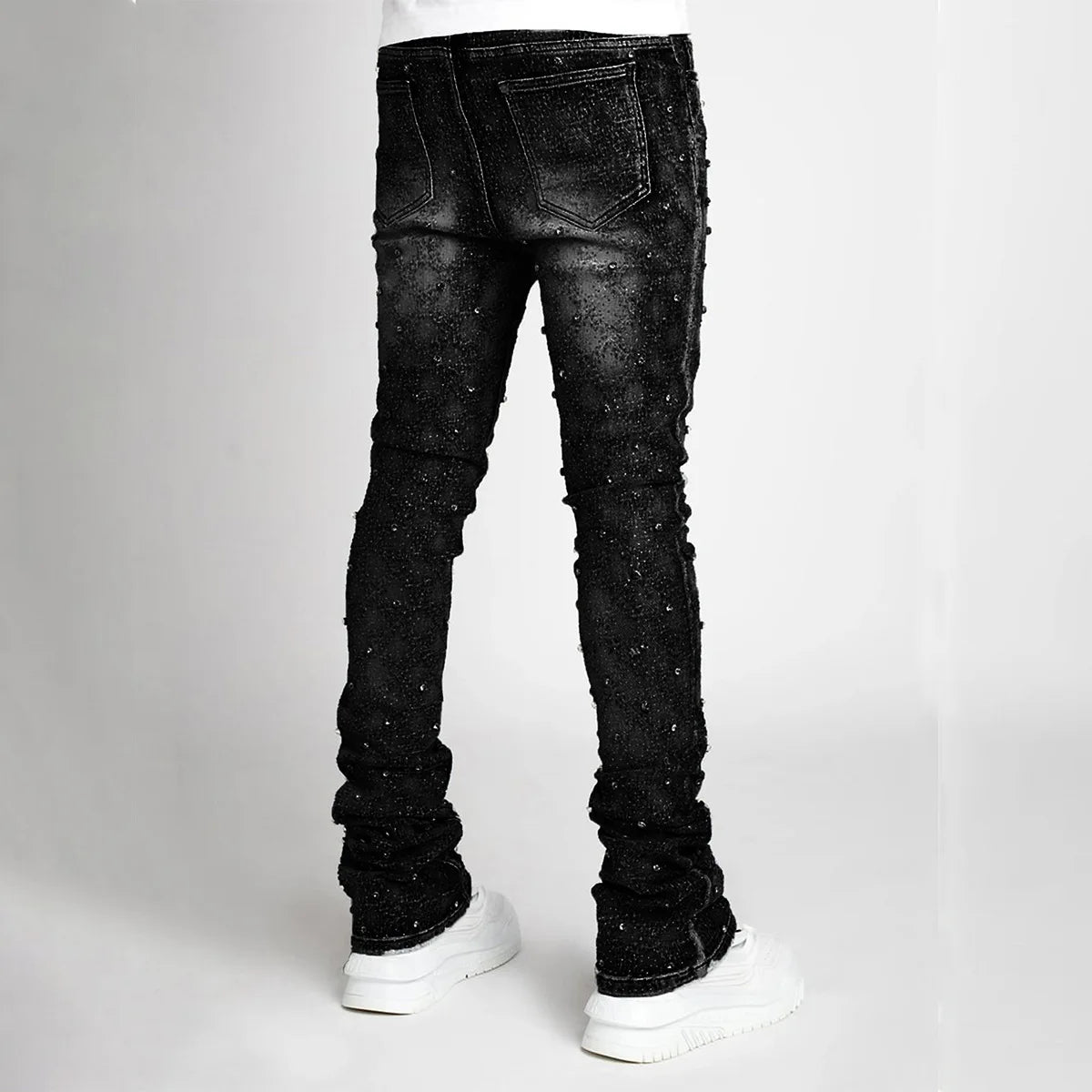 Stretchy Personality Stacked Denim Pants 2024 New Fashion Pearls Fashion Rhinestone European Street Skinny Jeans For Men Street King Limited