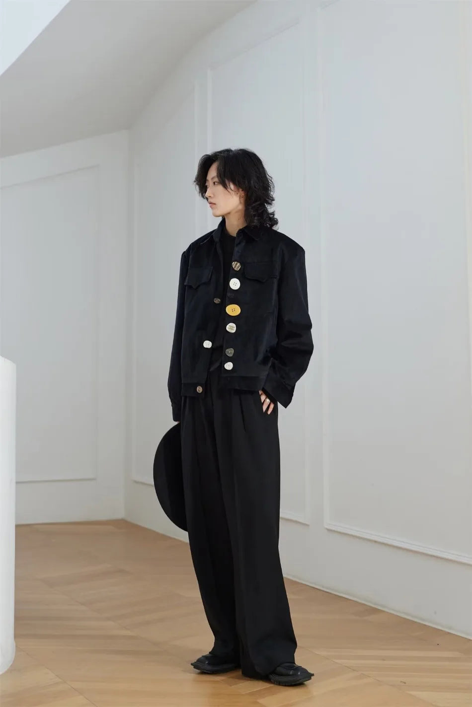 2024 new harajuku mens jacket multi button irregular black fashionable coats multiple pockets loose couple trend outwear y2k unique default style 3593
